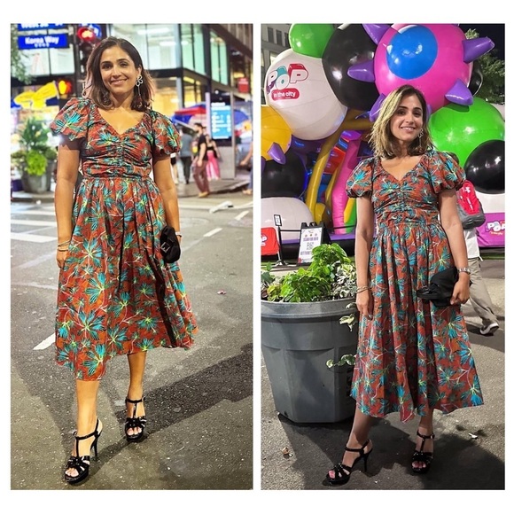 Ulla Johnson Cecile Midi Dress Tropical in Moon Flower Print size 2 puff sleeve - Picture 5 of 16